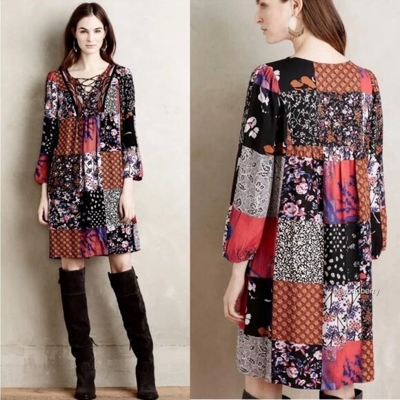 Anthropologie Arcata Patchwork MIxed Pattern Dress by One September size Med - Picture 1 of 5